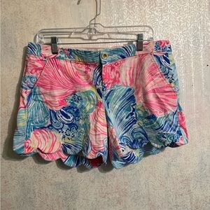 Lilly Pulitzer Pink and Blue Buttercup Stretch High Waist Shorts, Sz 10, Cotton